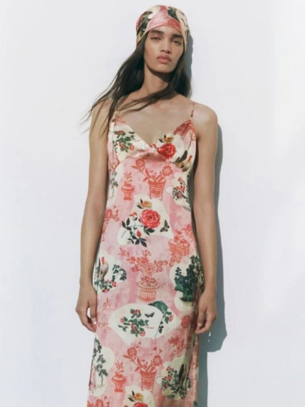 Zara Printed Slip Midi Dress NWT Pink Floral Size XS